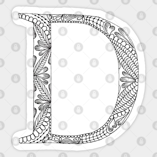 Henna Alphabet D / Henna Letter D - Black Henna Line Art Sticker by Tilila